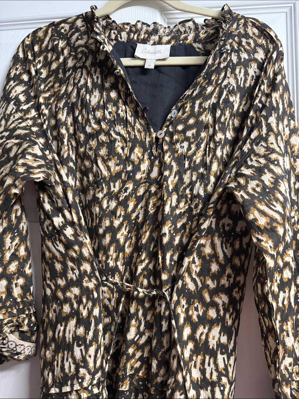 Printed Long Sleeve Tiered Maxi Dress - Brown Pattern - Picture 2 of 2
